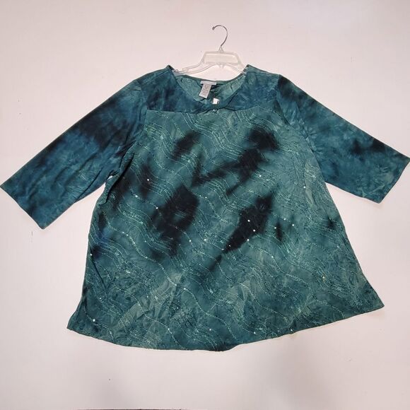 NEW 2X CATHERINE'S GREEN BLACK SEQUIN 3/4 SLEEVE HOLIDAY TUNIC TOP 22 24 NWT - Picture 2 of 11